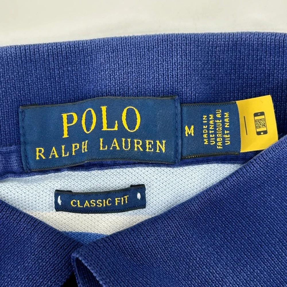 Polo Ralph Lauren Polo Shirt Mens M Blue Striped Classic Fit Short Sleeve Pony